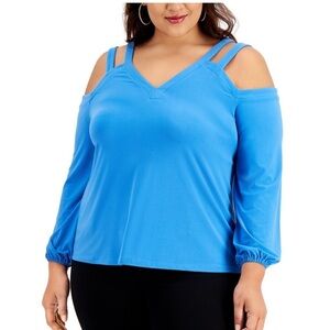 INC Plus NWT Size 3X Cold Shoulder Top Turquoise/Campanula
